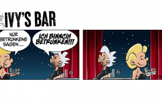 Ivy: „Nur Betrunkene sagen …“ Shortie fällt ihr ins Wort: „ICH BIN NICHT BETRUNKEN!!!“ Ivy grinst, Shortie schaut ertappt.