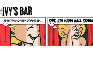 Früher Morgen. Ivy am Fenster ihres Schlafzimmers in der Wohnung hinter der Bar. Das Sonnenlicht flutet den Raum durch einen kleinen Spalt im Vorhang. Ivy lächelt, die Augen zugekniffen: „Jeeeden Morgen dasselbe …“ Ivy hält sich eine Hand vor die Augen, lächelt weiter: „Ich kann hell sehen!“