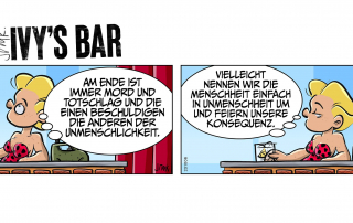 Ivy: „Am Ende ist immer Mord und Totschlag und die einen beschuldigen die anderen der Unmenschlichkeit.“ – „Vielleicht nennen wir die Menschheit einfach um in Unmenschheit und feiern unsere Konsequenz.“