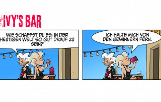 Der Typ: Wie schaffst Du es, in der heutigen Welt so gut drauf zu sein? Ivy (tinkt eine Flasche Negroni auf ex) Ich halte mich von den Gewinnern fern.