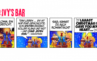 Heiligabend. Ivy und Gina in dicken Wintermänteln an einem Glühweinstand, umgeben von Schnee und winterlicher Stimmung. Im ersten Panel fordert Ivy: „Komm. Ein Gedicht.“ Gina zitiert lakonisch Shakespeare: „Das Leben … es ist nur eine Geschichte, von Idioten erzählt, voller Klang und Wut – und ohne jeden Sinn.“ Im zweiten Panel fragt Ivy: „Sag, kannst du auch romantisch?“ Gina antwortet darauf bewusst nervig laut und schräg singend mit der berühmten Zeile von Wham!: „Laaast Christmas, I gave you my heart …“ Ivy bewahrt mühsam ihr Pokerface.