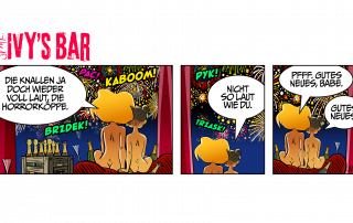 Gina kontert trocken: „Nicht so laut wie du.“ Im letzten Panel stoßen beide grinsend auf das neue Jahr an. Ivy: „Pfff. Gutes Neues, Babe.“